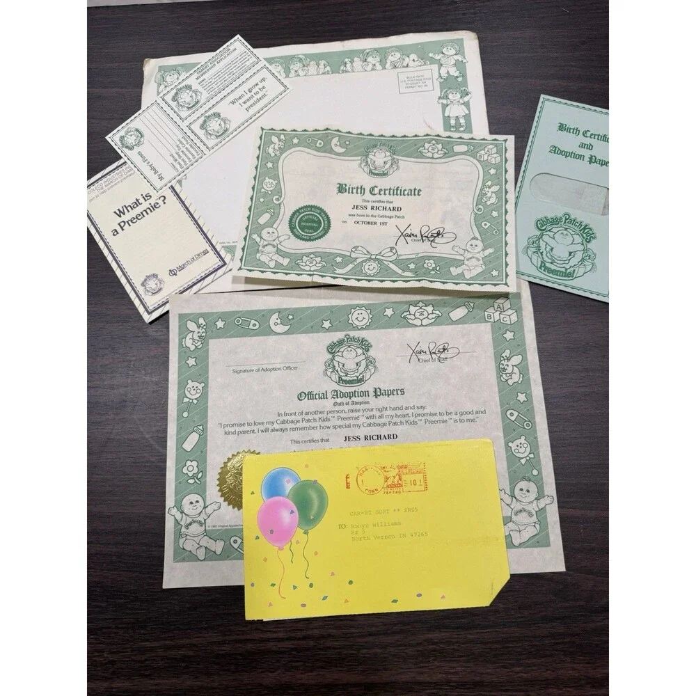 Vintage Cabbage Patch Kids Paperwork Adoption Papers Preemie Twins Birth